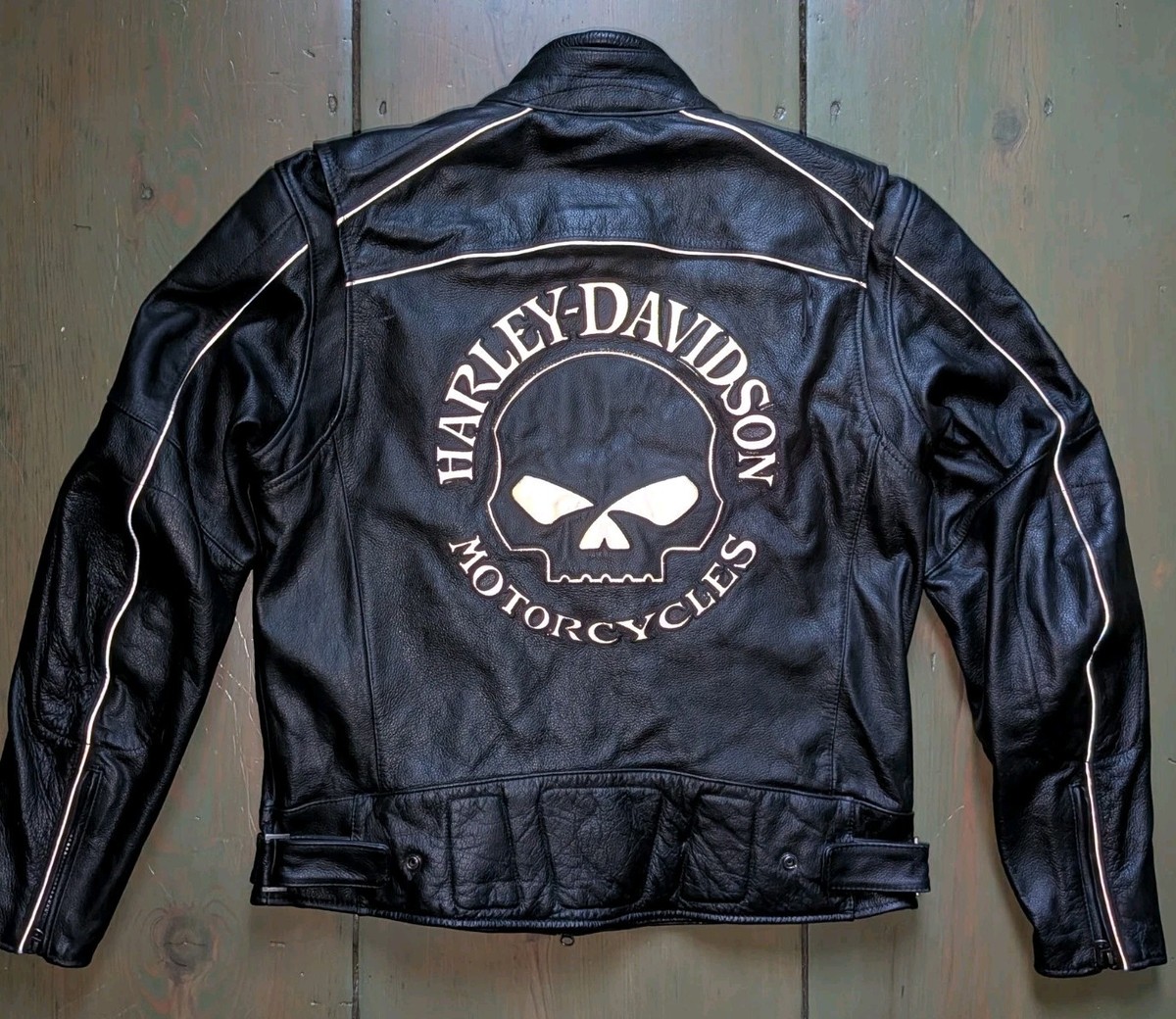 Harley Davidson Mens LARGE Willie G REFLECTIVE SKULL Leather