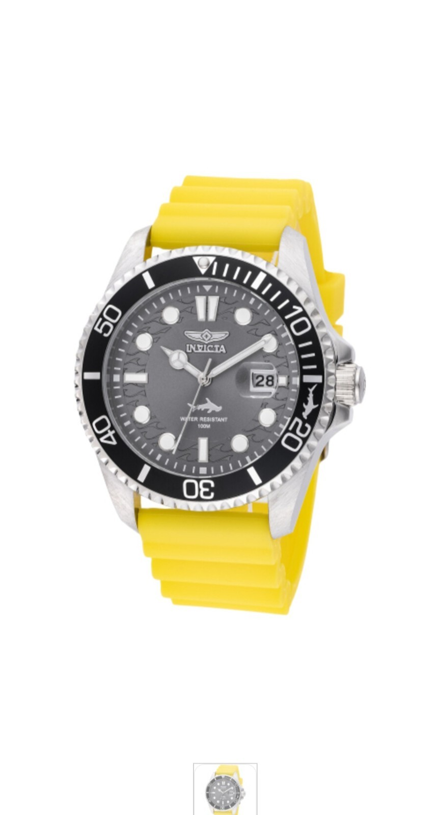 Invicta Pro Diver Quartz Watch Yellow Silicone Band Black Dial 