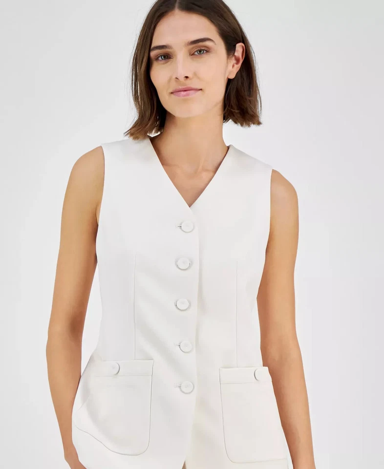 Chaqueta para mujer Anne Klein talla 6 chaleco de cinco botones con cuello en V Foto 2 de 4