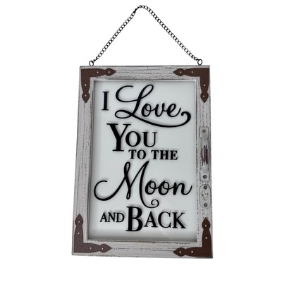 Glass Window Pane ''I Love You To The Moon And Back'' (10 x 7 ) Hanging Wall Decor