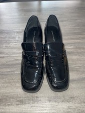 Marc Fisher KChris Heeled Penny Loafers Black Patent Square Toe Women's Sz 9M