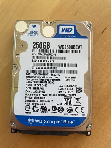 Western Digital WD2500BEVT 250GB 2,5" HDD Festplatte 5400rpm 8MB SATA II