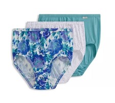 New Jockey Women's size 8 Underwear Elance Cotton Briefs 3 Pack Blooms Blue Gree