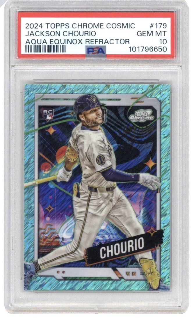 2024 Topps Cosmic Chrome - Jackson Chourio #179 Aqua Equinox Refractor /199 (RC)