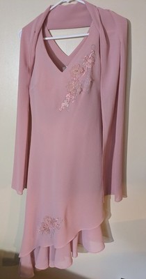Ladies Peach Mother Of The Bride Dress By Clara With Matching Scarf Size S