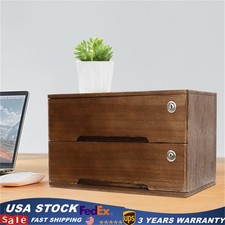 2-tier Wooden Desktop Storage Box W/Lockable ...