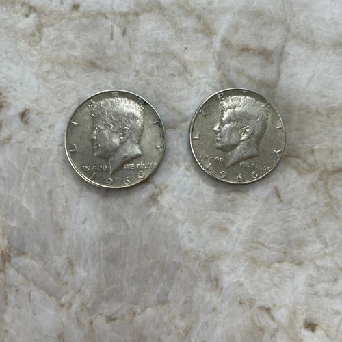 1966 50C Kennedy Half Dollar  40% Silver This Auction Is For 2 Coins Both Shown