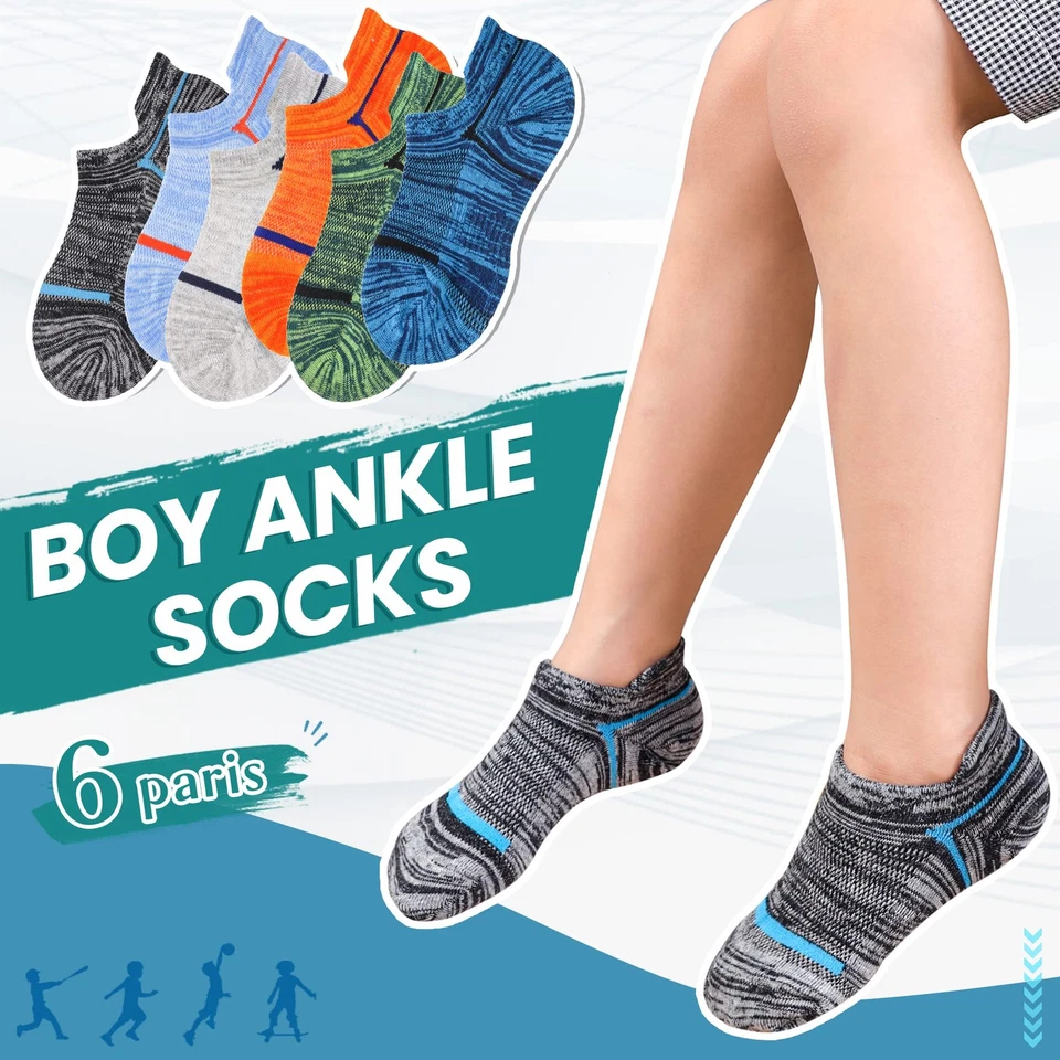 Calcetines deportivos deportivos de algodón atléticos de corte bajo para niños pequeños 6 p... Foto 2 de 4