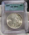 1923 US Peace Silver Dollar $1  ICG MS64 Nice Coin