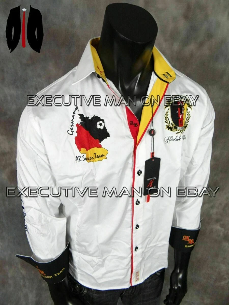 Mens ABSOLUTE REBELLION White Shirt Embroidered WORLD CUP SOCCER GERMANY