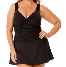 Anne Cole Womens Plus Size 16W One Piece Black Live In Color Underwire Swimdress