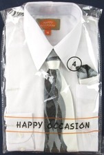 NEW Happy Occasion Boy's 3 Pc White Dress Shirt, Tie  Pocket Square Set, Size 4