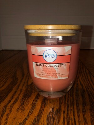 New Febreze Home Collection Mandarin Cedar Wooden Wick Jar Candle 7.5 Ounce