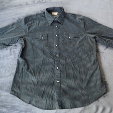 Wrangler Men  s Long Sleeve Pearl Snap Up Blue/Green Collar Wrancher Shirt XL