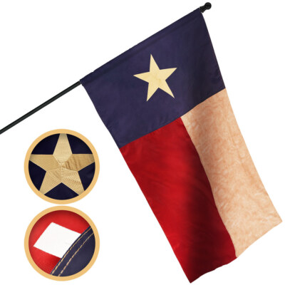 NEW G128 Texas Tea-Stained Flag 1x1.5 FT, State Pole Sleeve Embroidered 420D