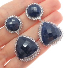 925 Sterling Silver Real Sapphire White Topaz Dangle Earrings