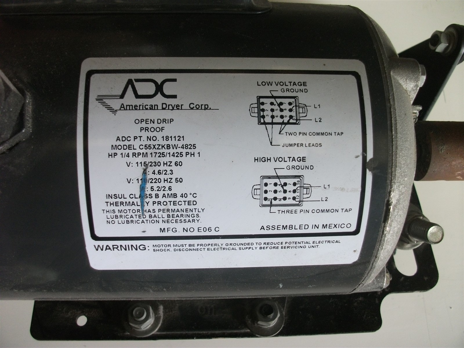 American Dryer Corp. (ADC) Electric Dryer Motor SL31 P/N 181121 [Used