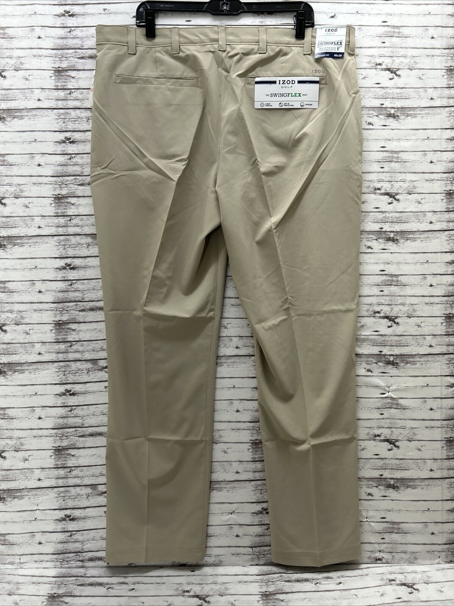 IZOD Swingflex Golf Pants Men's 40X30 Khaki Wicking Stretch Waist