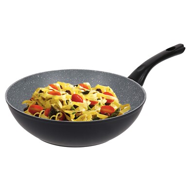 Générique Non Stick Pan, Stir Fry Wok with Wooden Handle, Scratch-Resistant Fine Iron Cookware, Flat Bottom Induction Compatible for Baking, Stewing, Stir-Frying, 11.02x4.13 Inches