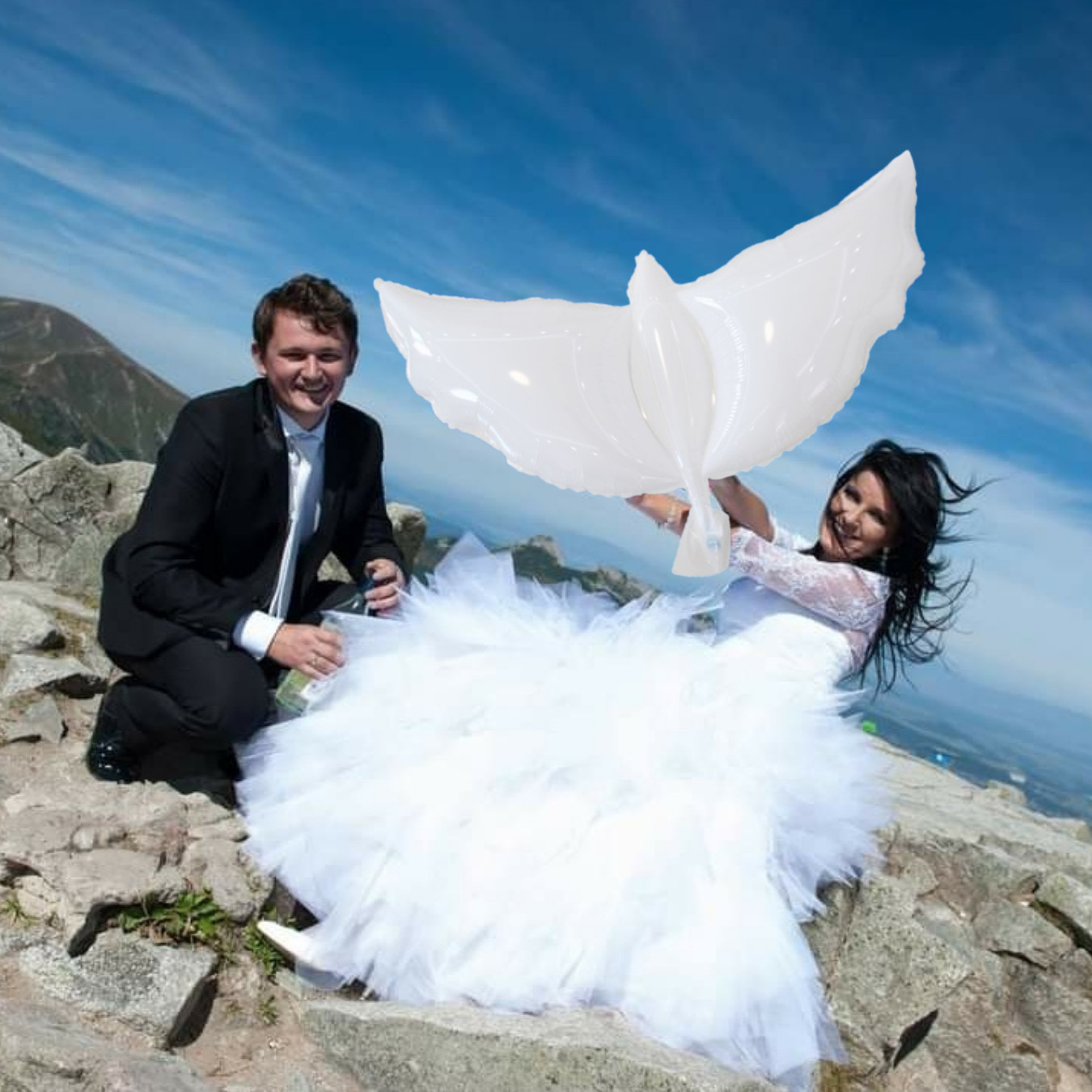 Weiße Tauben XXL Luftballons Helium Folienballons Kirchen Dekoration Ballondekor