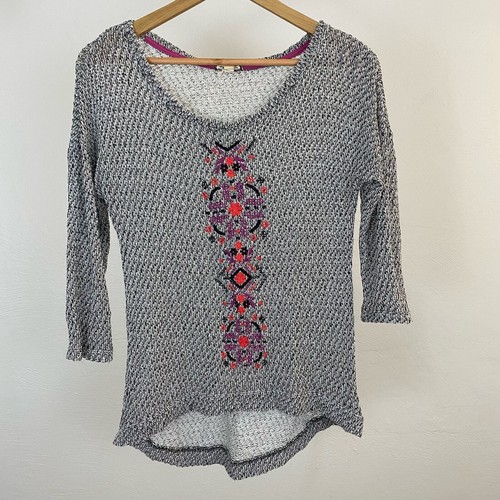 Eyeshadow Embroidered Floral 3/4 Sleeve Pullover Top Marble Small eBay