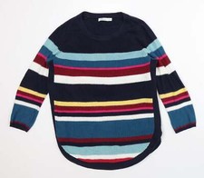 Reitmans Womens Multicoloured Round Neck Striped 100% Cotton Pullover Jumper Siz