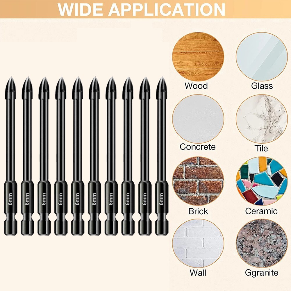 10x Tile Porcelain Drill Bit Marble Ceramic Glass Brick Shank Hex Spear Head,6mm