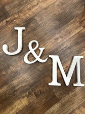 Letters M J  White Wooden Hanging Wall Decor Lot of Three 12  Tall