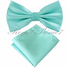 New Men Mint Aqua Green Butterfly Pretied Bow tie Pocket Square Hanky Wedding