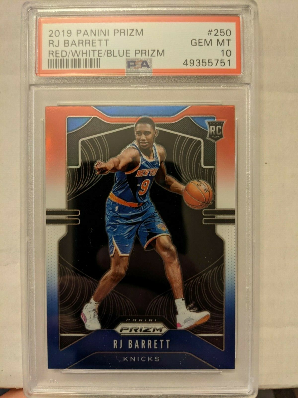 RJ BARRETT 2019 PANINI PRIZM #250 RED WHITE BLUE ROOKIE CARD PSA 10 GEM MINT RC