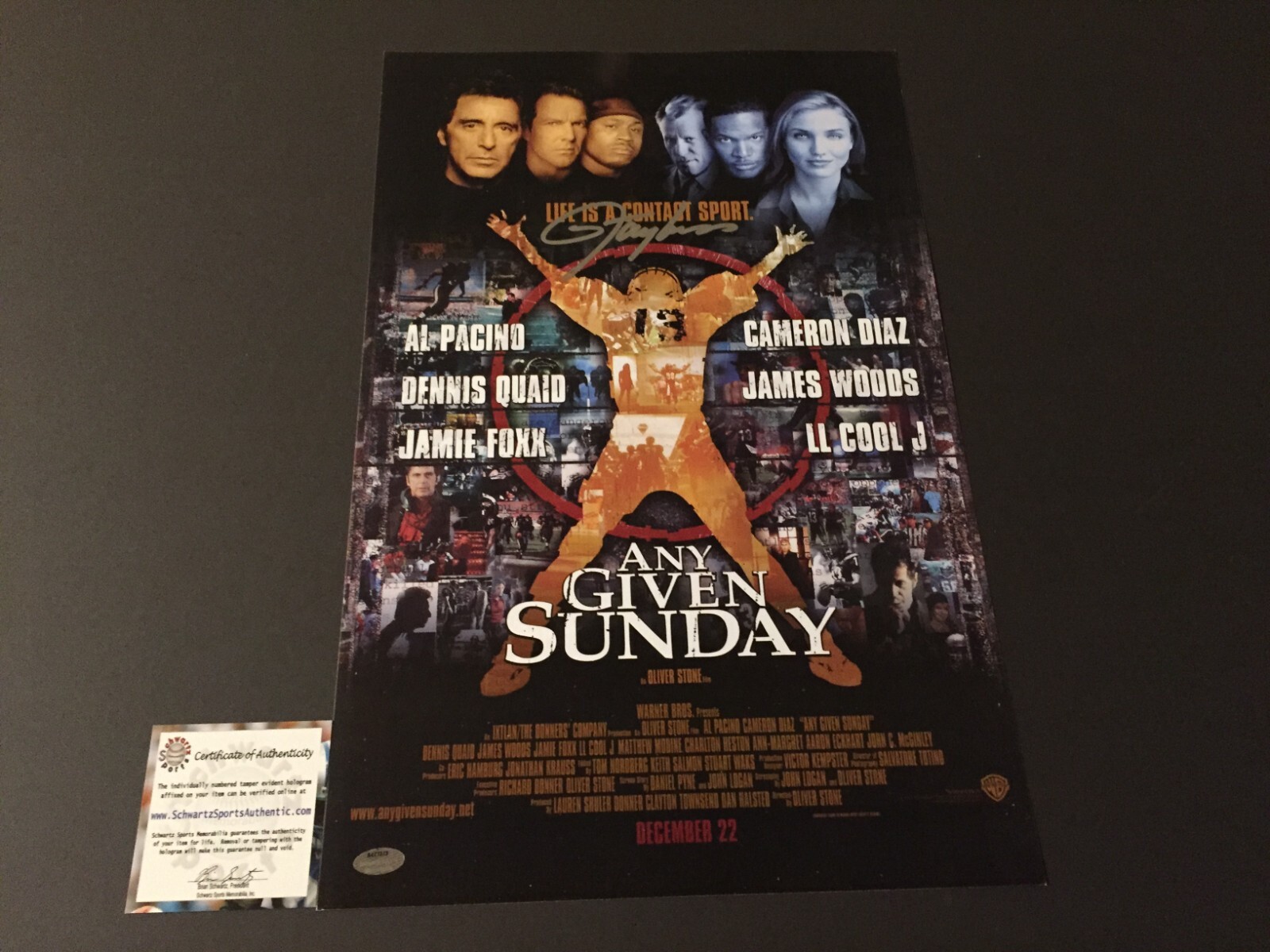 Lawrence Taylor Autographed Signed Any Given Sunday 11X17 Movie Poster- Schwartz 