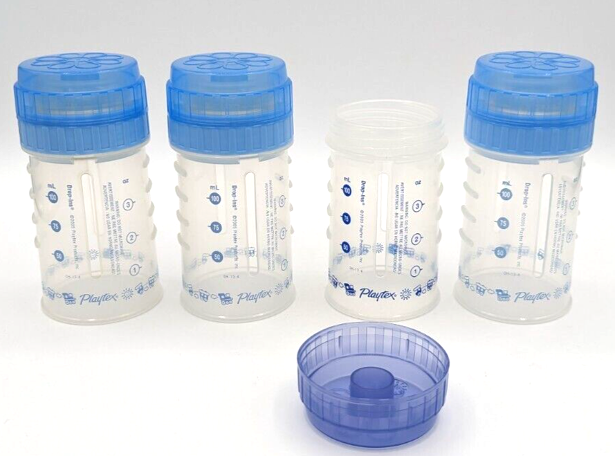 Playtex Nurser 4oz Baby Bottles Drop Ins Lot of 7 Nipples Rings Caps Vtg 1990s