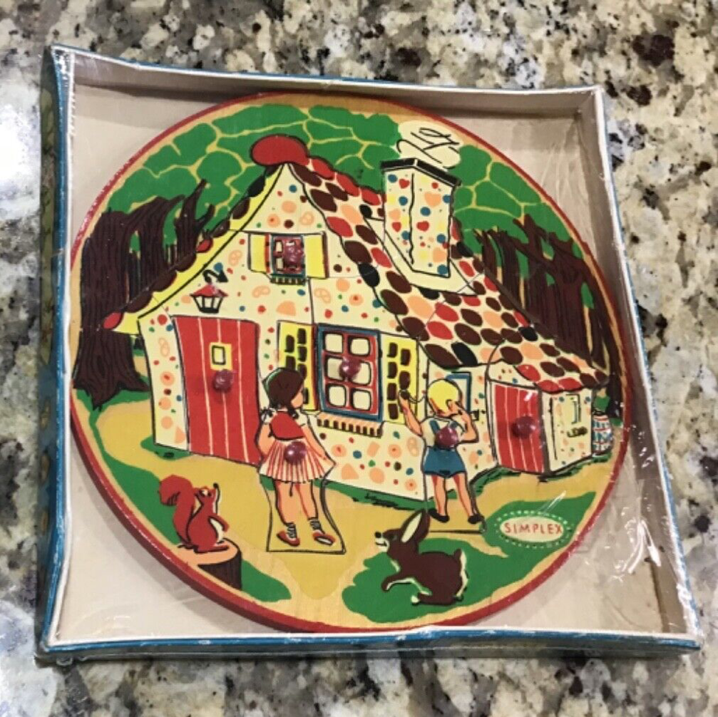 Vintage Hansel & Gretel Round Wood Simplex Puzzle In Original Box