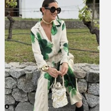 Zara FLOWY PRINTED SHIRT ECRU WHITE GREEN ZW COLLECTION  2183/040 XS S M L
