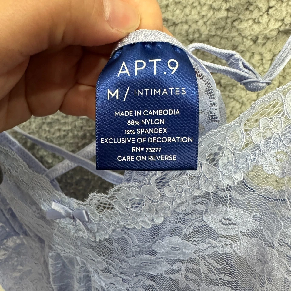 APT.9 Lencería de Encaje Babydoll Vestido Sin Mangas Para Mujer M Púrpura Transparente Floral Coqueta Foto 4 de 4