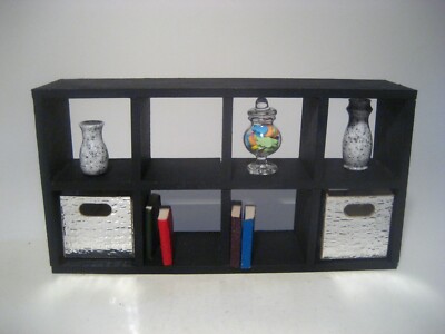 DOLLHOUSE MINIATURE DISPLAY SHELF STORAGE RACK BLACK LOT OF 10 OOAK  NEW 1:12