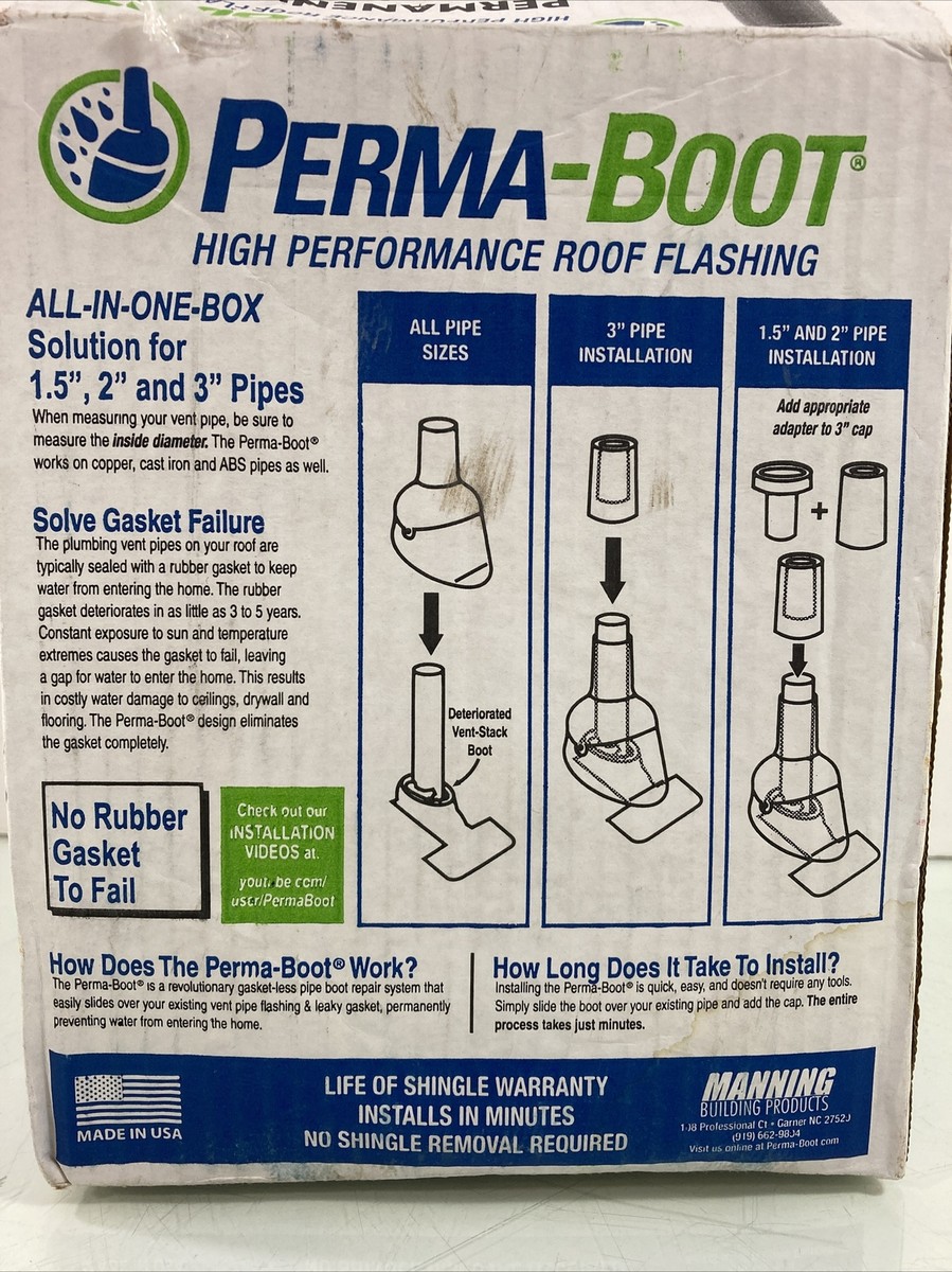 Perma-Boot Pipe Flashing, Plastic, Black No Tool Needed Emergency Repair Kit
