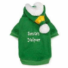 ELF Dog Hoodie Coat "Santa's Yelper" ELF Christmas Holiday Costume Faux Fur hood