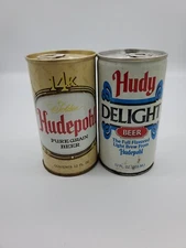 2 Hudepohl Beer Cans Golden 14K Hudy Delight Pull Tab Beer Can Cinncinnati Ohio 