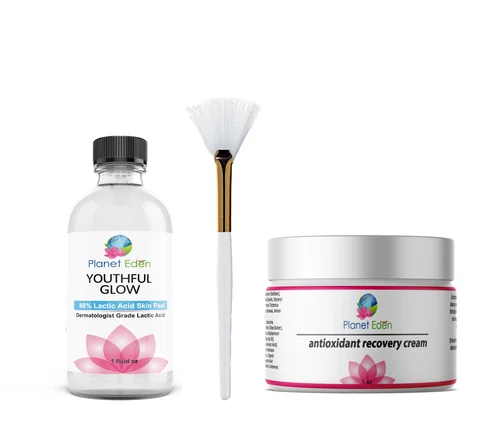 88% LACTIC ACID Skin Peel Kit with Antioxidant Recovery Cream and Fan Brush