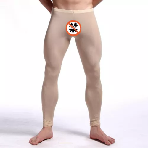 Men Sexy Ice Silk Leggings Sheer See-through Slim Tight Long Johns Trousers - Picture 25 of 33