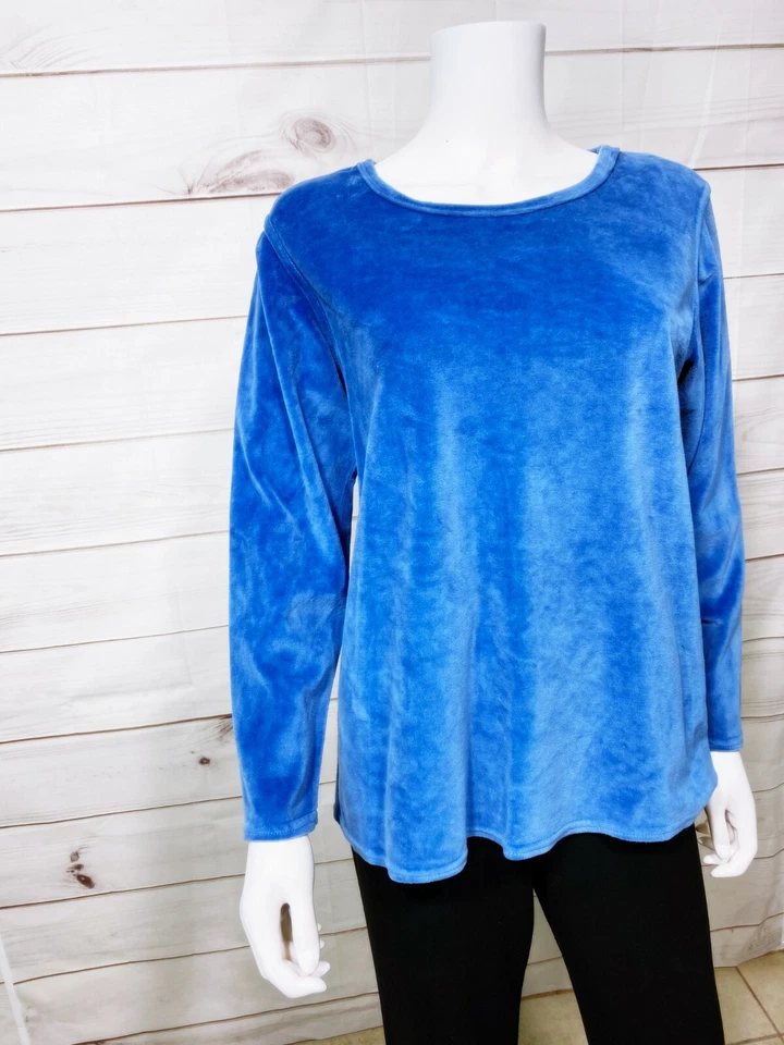 Coldwater Creek 女式丝绒运动衫 M 码蓝色圆领长袖 — 第 2/4 张图片