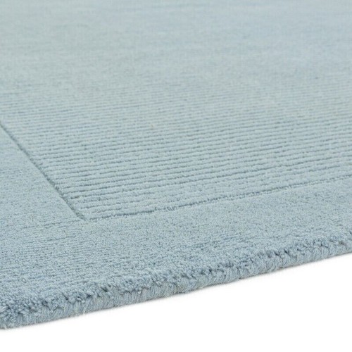 York Rug Duck Egg Blue Wool Rug Plain With Border Living Room Bedroom Area Rugs - Picture 3 of 8