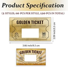 120 Pieces Golden Ticket Scratch Off Cards Blank Gift Certificates Scratch Ca...