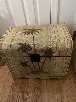 Beige Leather and Wood Storage Box