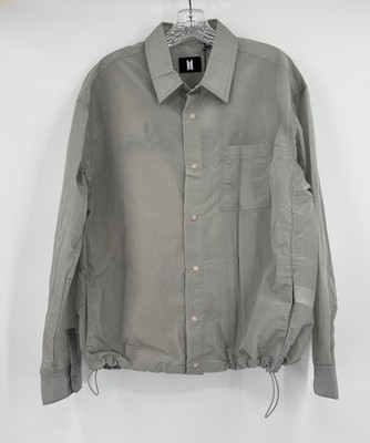 BTS Jung Kook Seven Days Mens Gray Lightweight Snap Long Sleeve Shirt Sz M NEW
