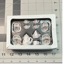 1:12 Scale Miniature Porcelain Tea  Coffee Set Red Floral Dollhouse Decor
