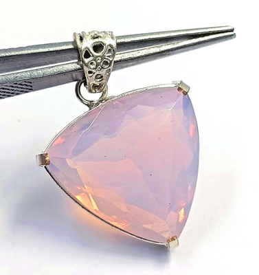 61 Ct Natural Pink Opal Trillion Cut 925 Solid Silver Pendant Free Chain 6MGE