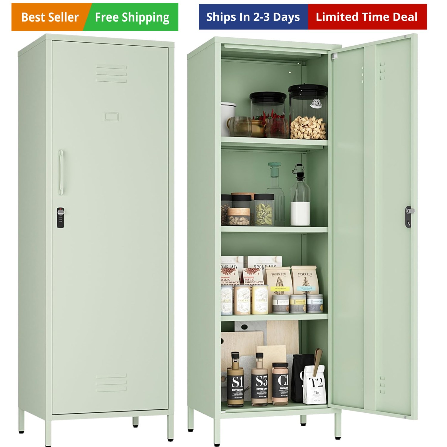 Metal Storage Cabinet, Steel File Locker with 3 Shelves 59.06-inch high for S...