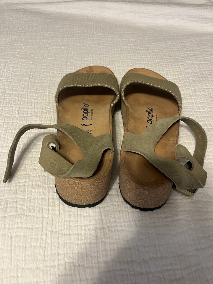 Birkenstock Papillio Women’s Green Suede Strappy Wedge Sandals Buckle EU 39